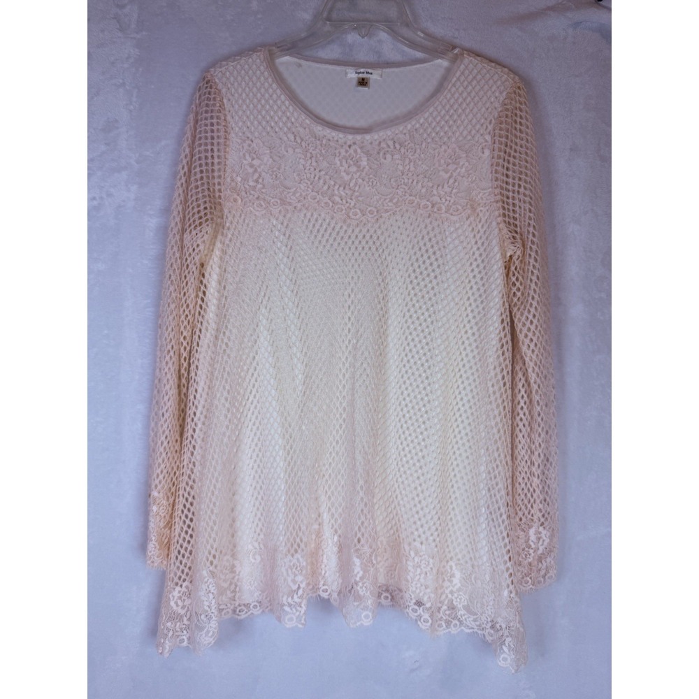 Sophie Max Blush Pink Lace Mesh Tunic Top‎ M Boho Romantic Cottagecore